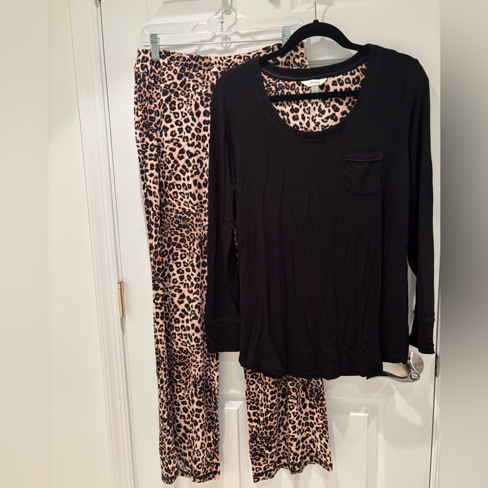 Soma Black Leopard Print Pajama Pants